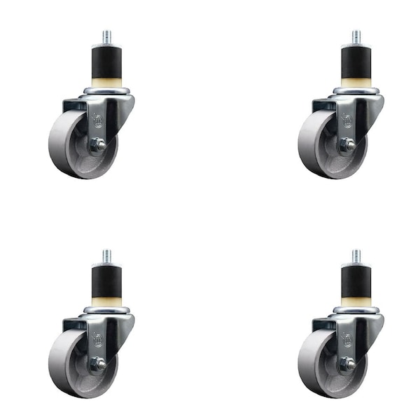 3'' Semi Steel Wheel Swivel 1-7/8'' Expanding Stem Caster Set, 4PK